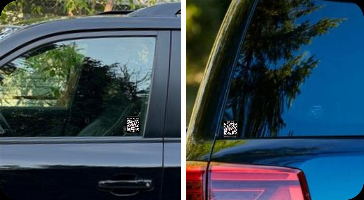 Russian and international Avtoinfo QR stickers on cars